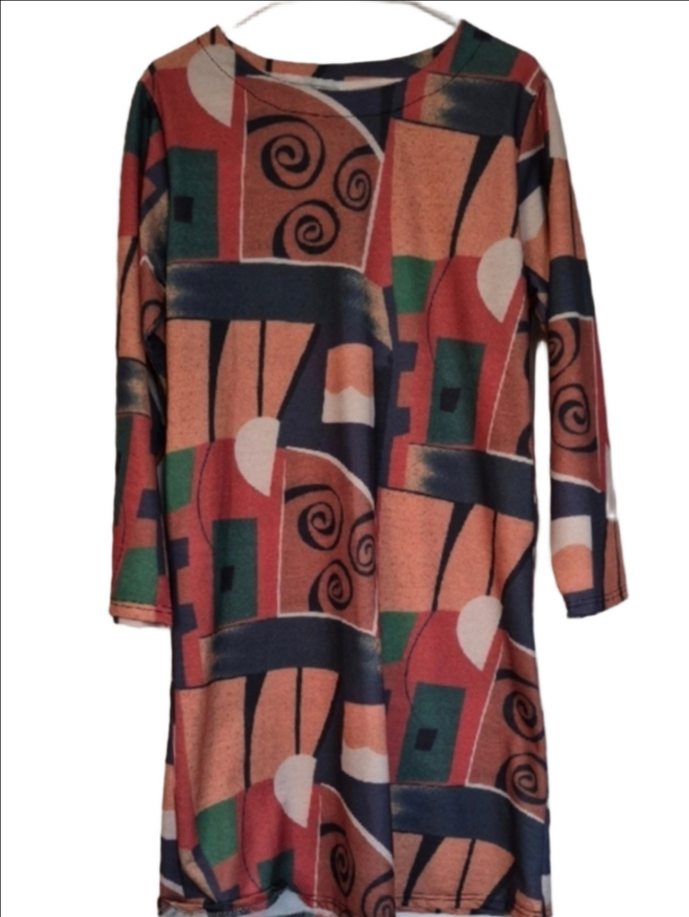 Vintage Abstract Geo-Print Midi Dress 60s 70s Boho Mod vibes